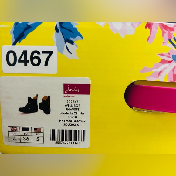 Joules Women's Wellibob Navy White Dots Rain Boot Kids Size 5 New in Box - Picture 7 of 7